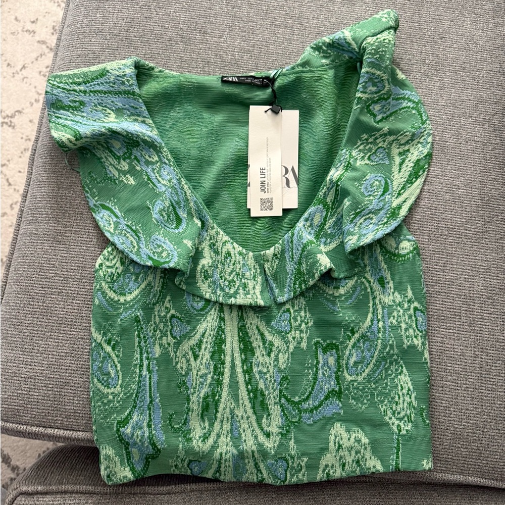 Zara Green and Blue Paisley Women's Blouse